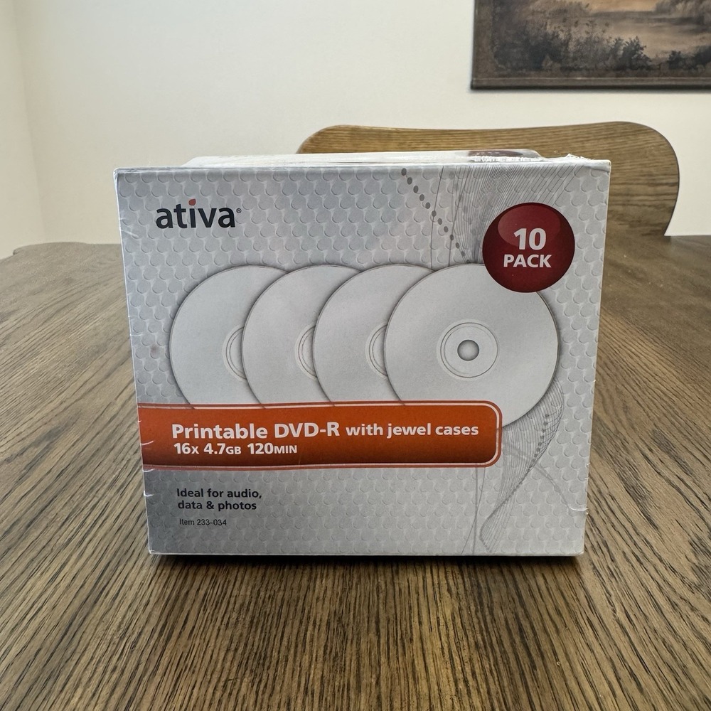 ATIVA DVD-R disc 10 Pk +Jewel Cases Slim  16x 4.7GB Factory Seal